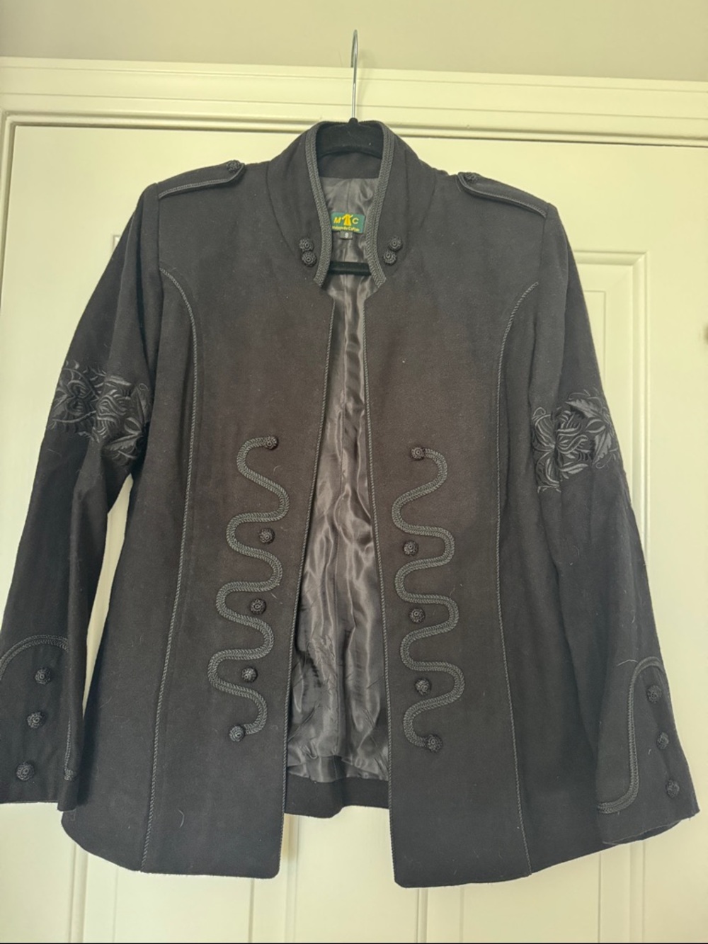 Black Embroidered Military-Style Jacket